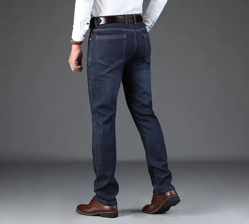 Весенние зимние брендовые флисовые джинсы карго, мужские хлопковые брюки, Бизнес Джинсы, 30-42 полная длина, брендовая мужская одежда синего цвета