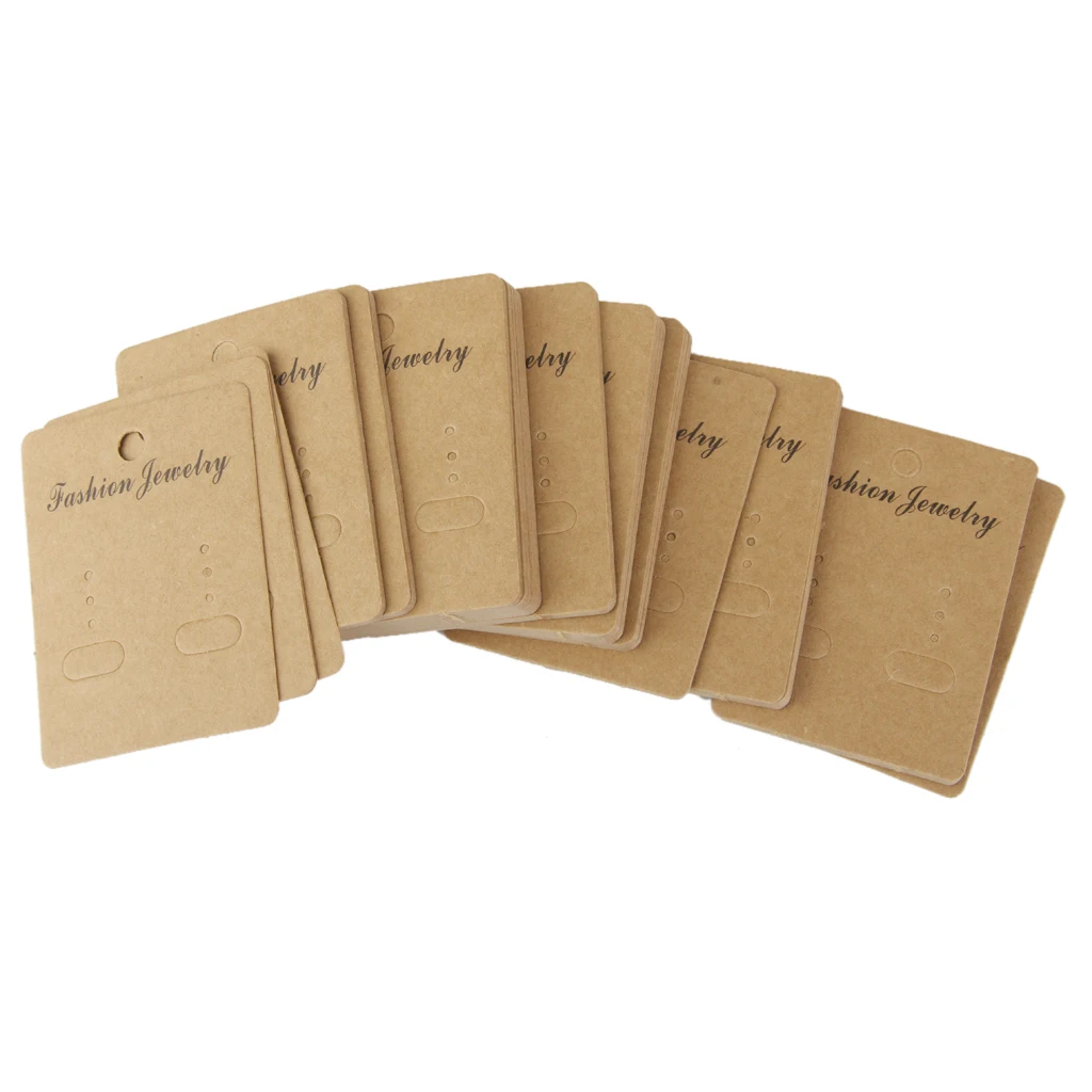 

100 KRAFT PAPER EARRING EAR STUDS NECKLACE DISPLAY HOLDER HANGING CARDS TAGS