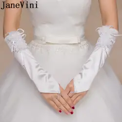JaneVini простые белые цветы Свадебные перчатки без Пальцев Длинные Локоть кольцо Для женщин свадебные перчатки для невесты Аксессуары Лига