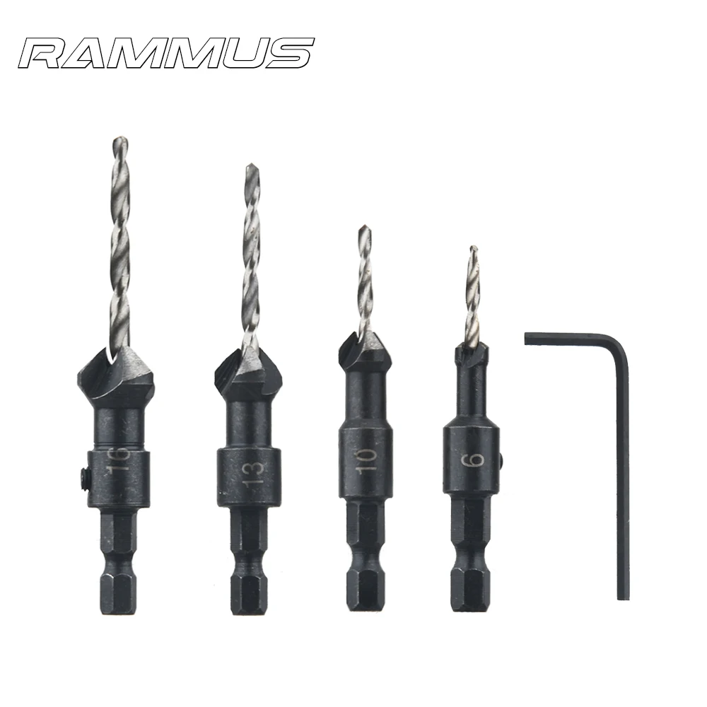 4pcs HSS Screw Countersink Drill Bit Set Quick Change Hex Shank #6 #10 #13 #16 Bits Wood Hand Repair Tool | Инструменты