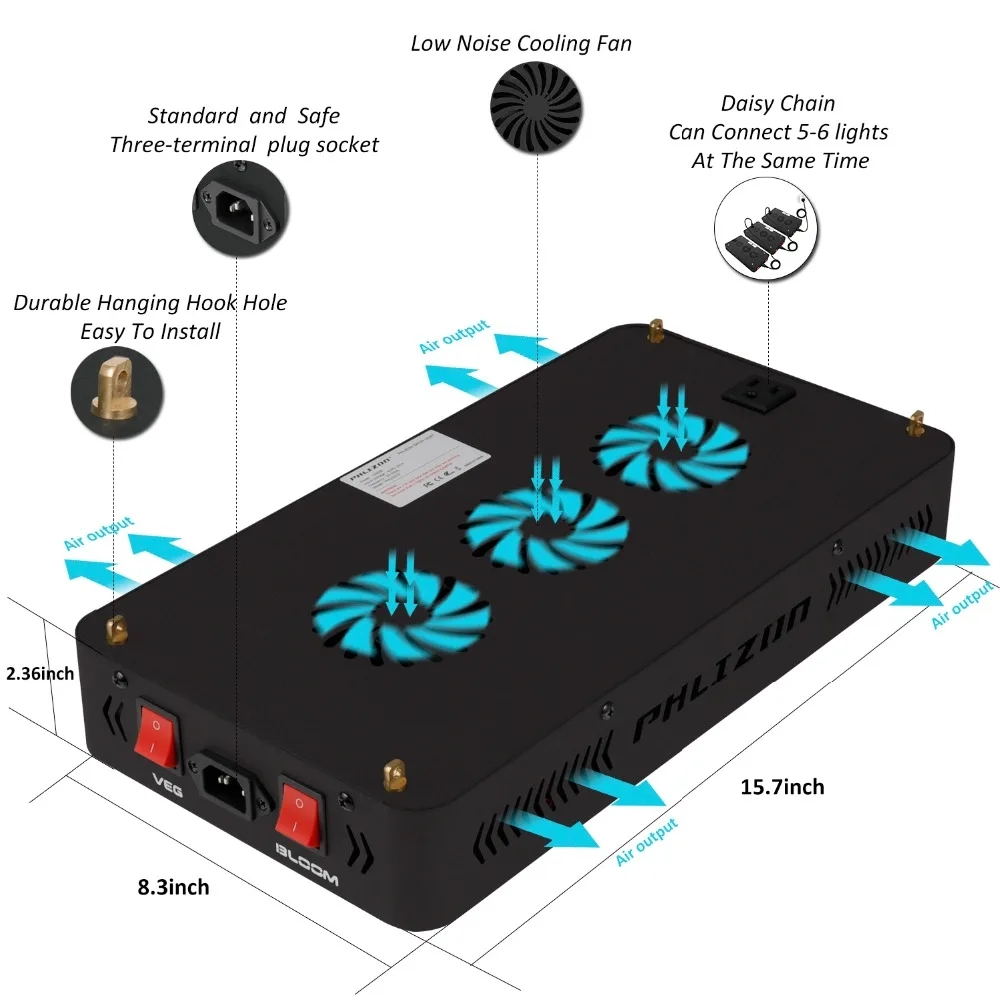 Phlizon светодиодный светильник для выращивания 600 Вт 900 Вт 1200 вт полный спектр лампы для выращивания палаток коробка гидропоники системы