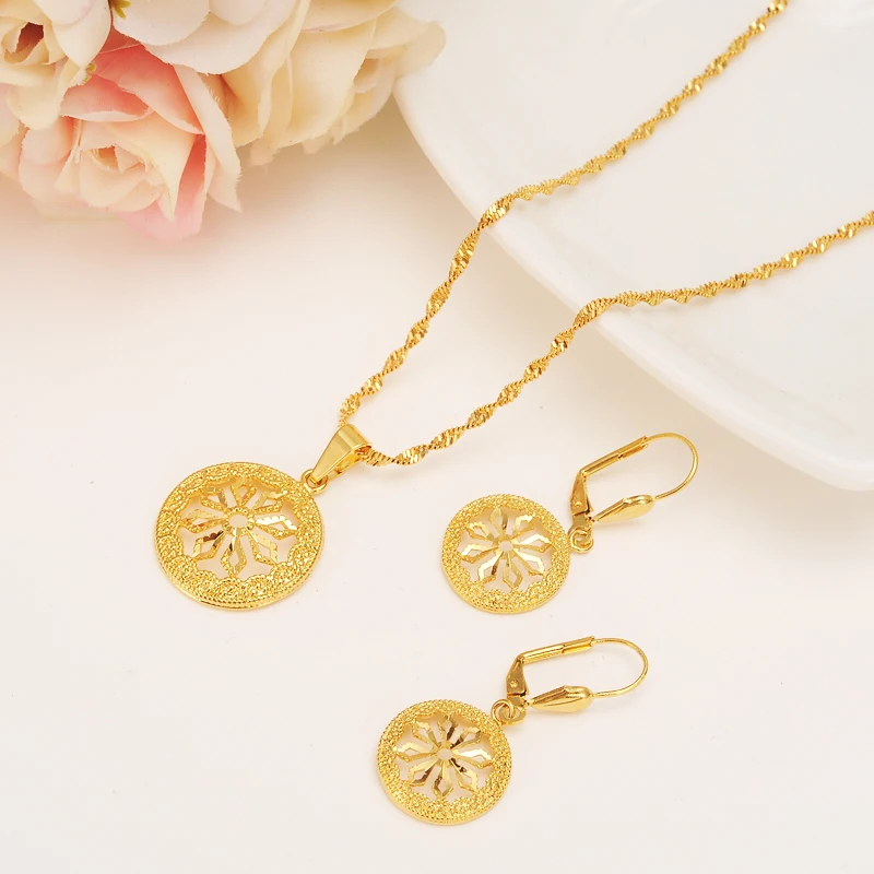 

Dubai India Gold Women wedding gfirls Necklace Earrings Pendant Jewelry Sets Nigerian African Ethiopia Party DIY charms gift