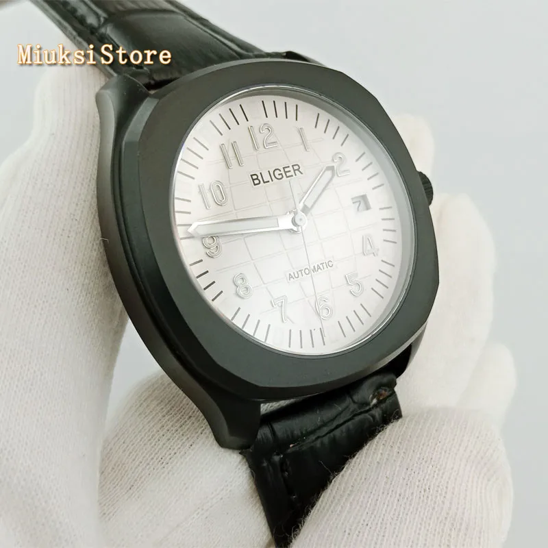 Новые модные роскошные брендовые черные часы BLIGER 40 мм сапфировое стекло серебряный циферблат с датой автоматические мужские часы 2903