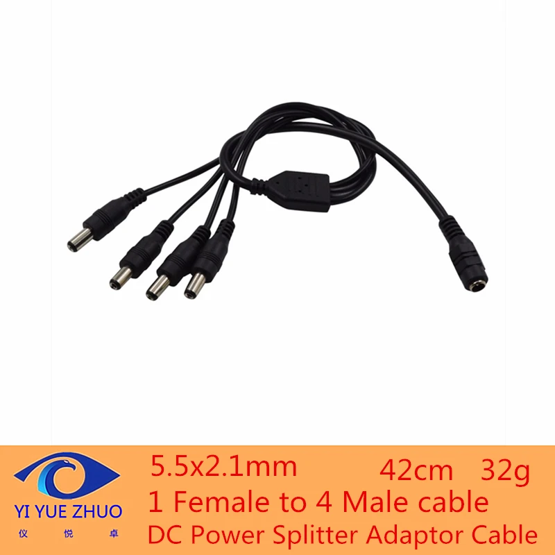 Free Shipping 2 PCS DC Power Splitter Adaptor Cable 5.5x2.1mm 1 Female to 4 Male cable For cameras | Безопасность и защита