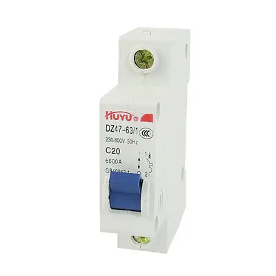 

AC 230V/400V 20A 1 Pole 1P On/Off Switch Miniature Circuit Breaker DZ47-63 C20