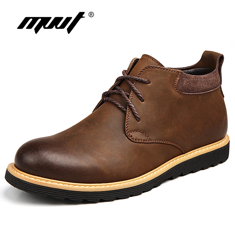

MVVT Autumn and Winter boots men with fur Hand made genuine leather boots Fashion work shoes men Ankle boots Chaussure homme