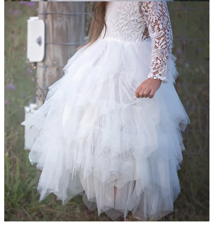 Vestido de Moda a Céu Roupas para Crianças Rendas de Manga Vestido de Princesa Meninas Aberto Quinzena Comprida Menina Branco 21 Cheap Vestidos