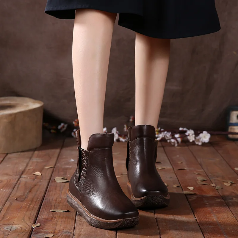 Retro Handmade Snow Boots Winter 2016 Lazy Flat Bottomed Leather Pedal Cotton Boots Ankle Boots 341-2