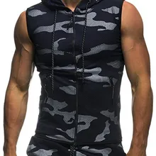 Для мужчин жилет на молнии топы камуфляж с капюшоном TANKTOP Для мужчин s Бодибилдинг футболки Куртки без рукавов майки для мальчиков Спортивные футболки