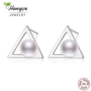 

Hongye 2020 Hot SellIng S925 Sterling Silver Natural Freshwater Pearls Stud Earring Jewelry For Women Gift Geometry For Party