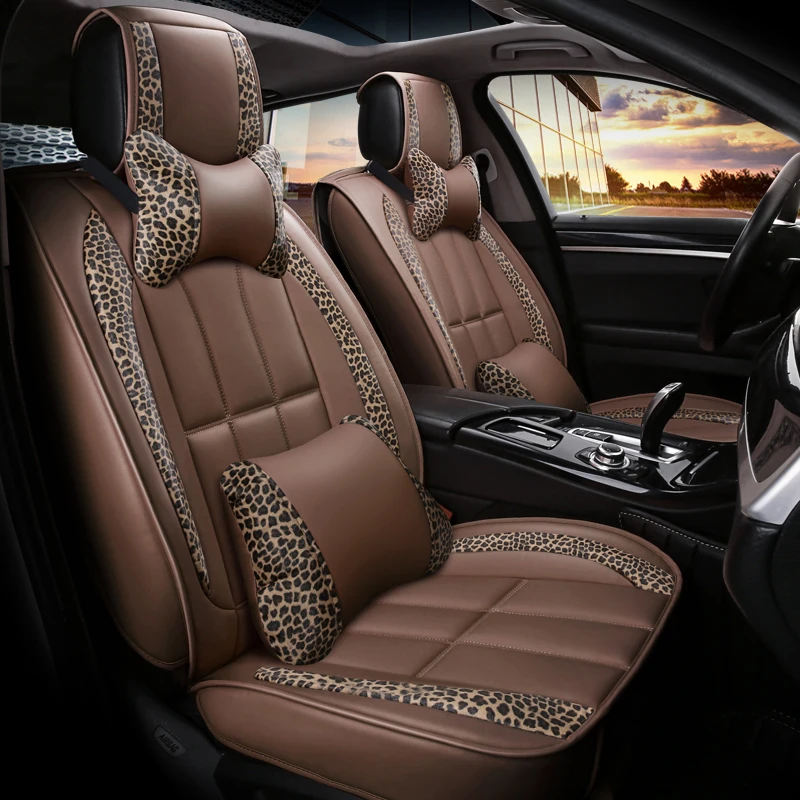 

13 pcs PU Leather Automobiles Seat Covers Set Leopard Design Universal Seat Cushion Protector Pad Car Interior Accessories