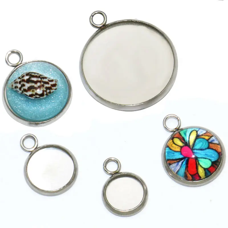 

20pcs 8 10 12 14 16 25mm Stainless Steel Single Circle Round Pendant Charm Blank Jewelry with Bezel Setting Tray Cameo Cabochons