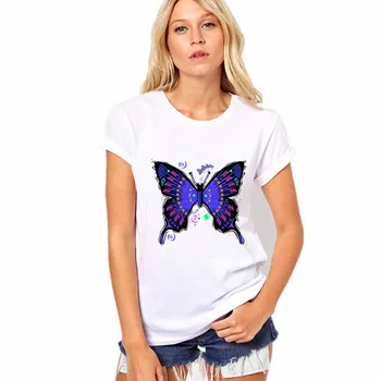 

Colorful butterfly Print T Shirt Women Short Sleeve O Neck Loose White Tshirt 2020 Summer Women Tee Shirt Tops Camisetas Mujer