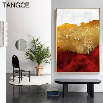 

Abstract Golden Tree Mountain Canvas Painting Red Green Print and Poster Wall Pictures for Living Room Fashion Decoration Home