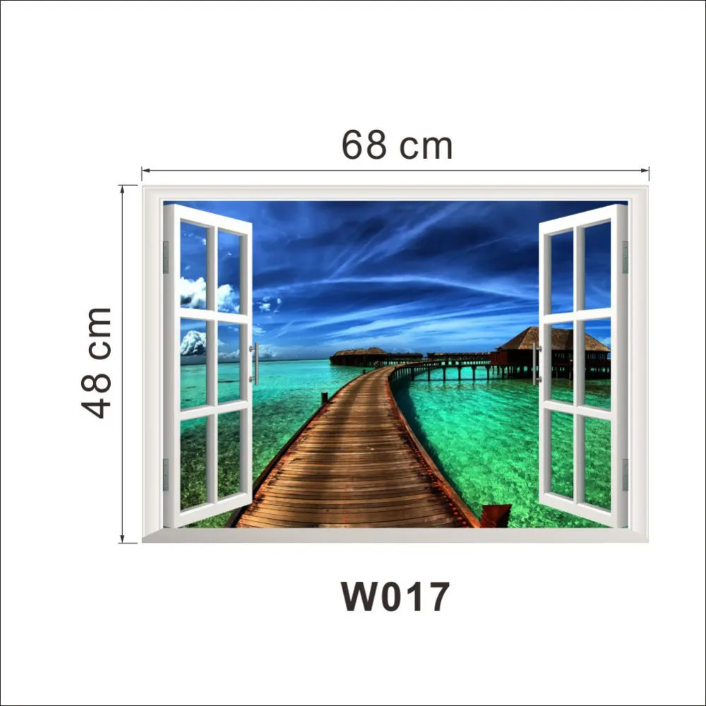 Природный пейзаж моста моря 3D наклейки на окна домашний декор вид стены искусства стикеры виниловые обои
