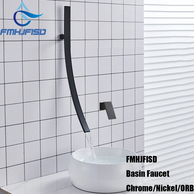 

Wall Mounted Basin 70cm/27.5 inch Waterfall Spout Bathroom Faucet Chrome/Nickel/Black 3 Color Choose Brass Mixer Tap