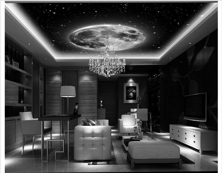 カスタマイズされた3d写真の壁紙3d天井の壁紙壁画黒と白の星宇宙地球天頂天井壁画ホーム Ceiling Murals Ceiling Wallpaper Muralsphoto Wallpaper 3d Aliexpress