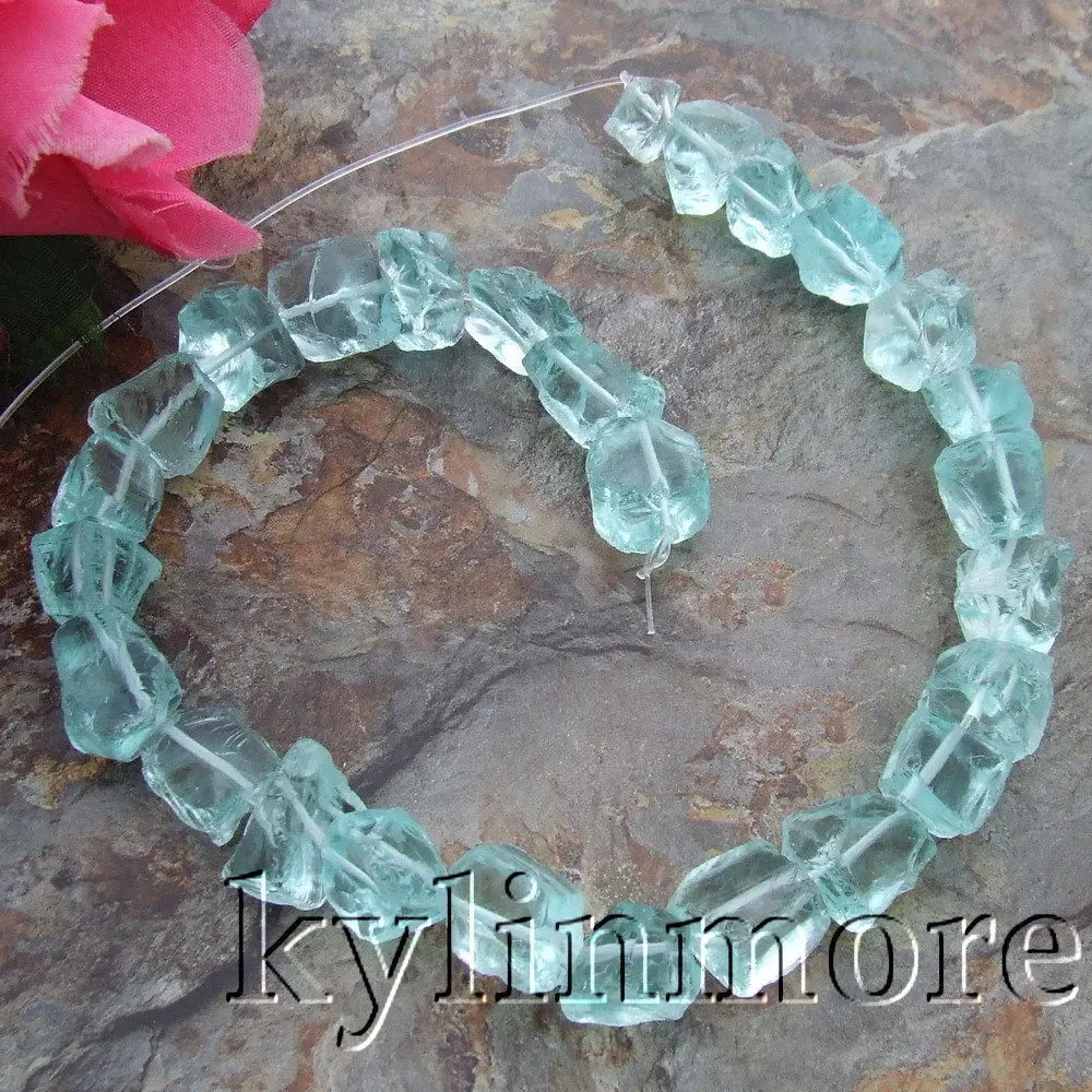 

8SE10995 19x21mm Light Blue Glass Rough Nugget Beads 15" Strands