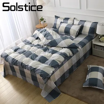 

Solstice Home Textile Geometric Plaid Duvet Cover Sheet Pillow Case Boy Kid Bed Linens Suit Nordic Simple Adult Girl Bedding Set