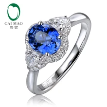 CaiMao 1.51ct натуральная Овальная Форма Сапфир Halo АЛМАЗ 14 к белое золото обручальное кольцо для юбилея