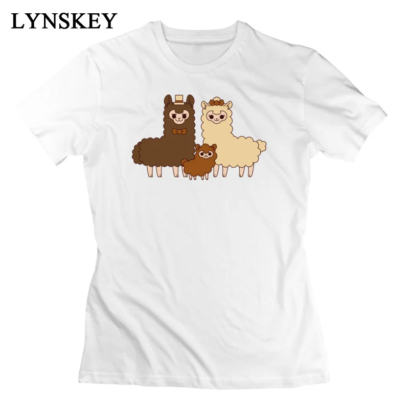 LYNSKEY T-Shirts Slim Fit New Fashion Chocolate alpaca family Round Neck 100% Cotton Women's Summer Fall Tops T Shirt Slim Fit Tee-Shirts pink