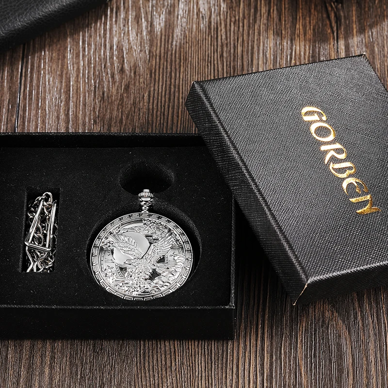 Роскошные Механические карманные часы с серебряным Орлом и ручным заводом, мужские часы с цепочкой на талии, Римским циферблатом, мужские часы, подарок