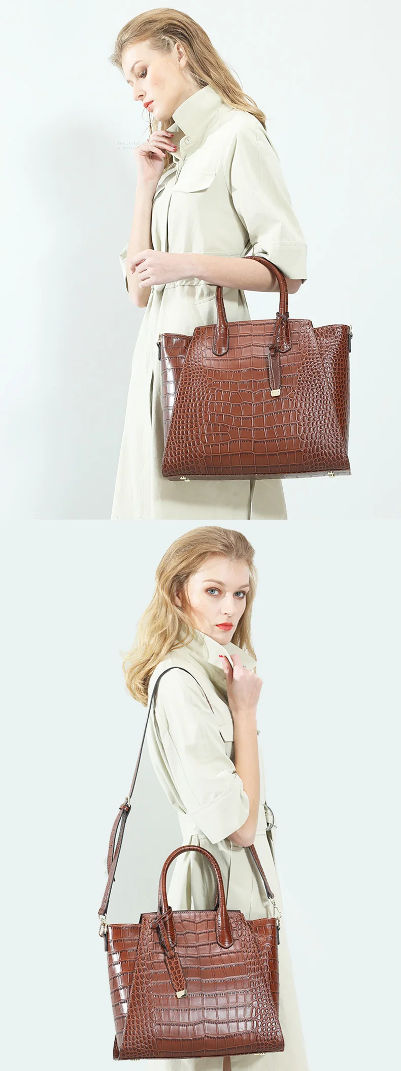QIWANG, женские сумки из натуральной кожи, роскошные дизайнерские сумки,, полностью зернистая воловья кожа, крокодиловый узор, Большая вместительная сумка-тоут