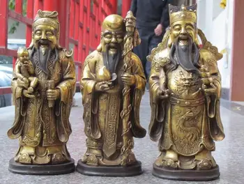 

13.5"China Buddhism Bronze Gild Lucky Fu Lu Shou"Longevity God buddha statue set
