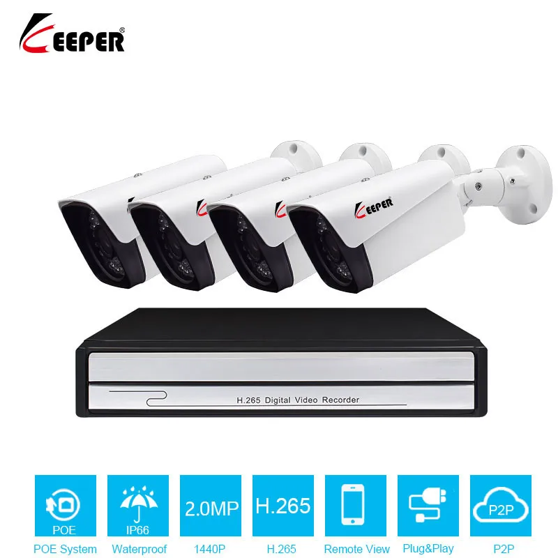 

Keeper H.265 2 pieces 8CH 1080P Security Camera POE System kit+8 pieces 4CH Outdoor 2MP IP camera with POE NVR camera kit