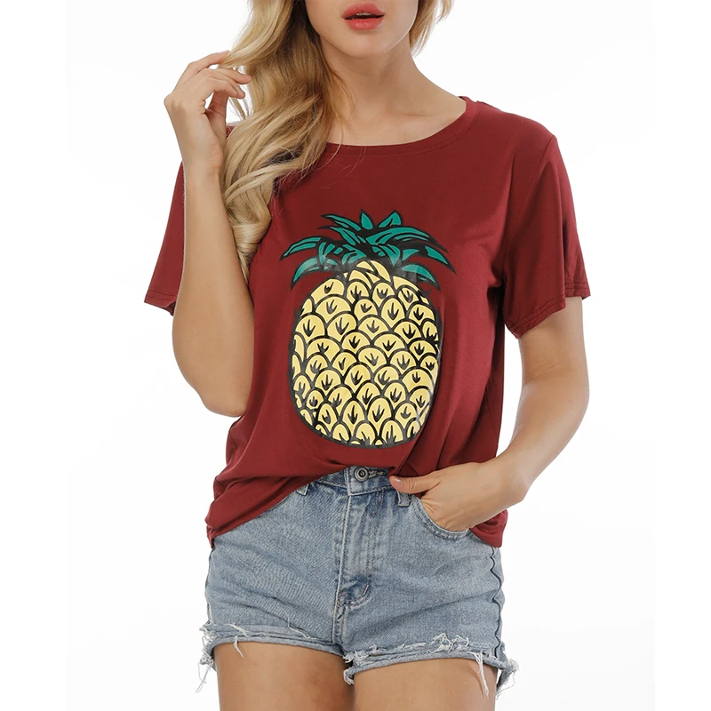 

HAOLA Pineapple Printed Funny T Shirt Women's Summer Fruits Lover Casual Short Sleeve Tops Tee Tshirt Harajuku Streetwear