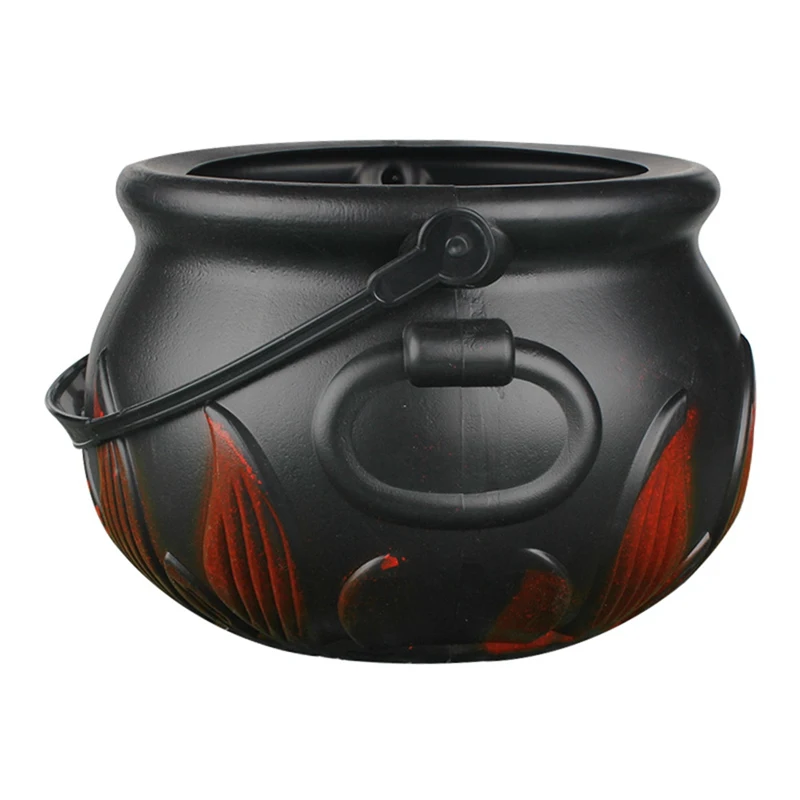 

1Pcs Black Flame Cauldron With Handle Plastic Halloween Candy Kettle Bucket Pot Party Favors Supplies Decoration