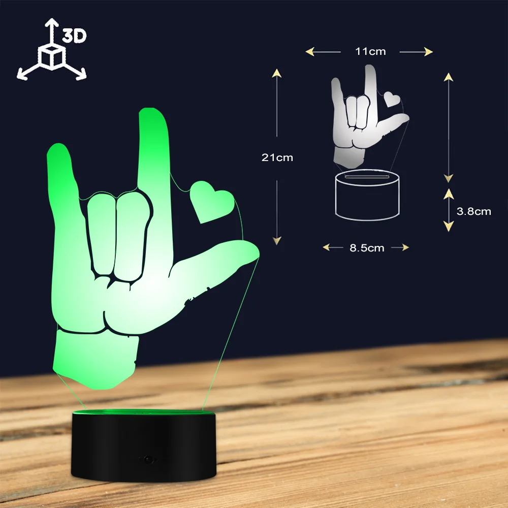 I Love You ASL Американский знак язык 3D Оптическая иллюзия светильник USB Современная
