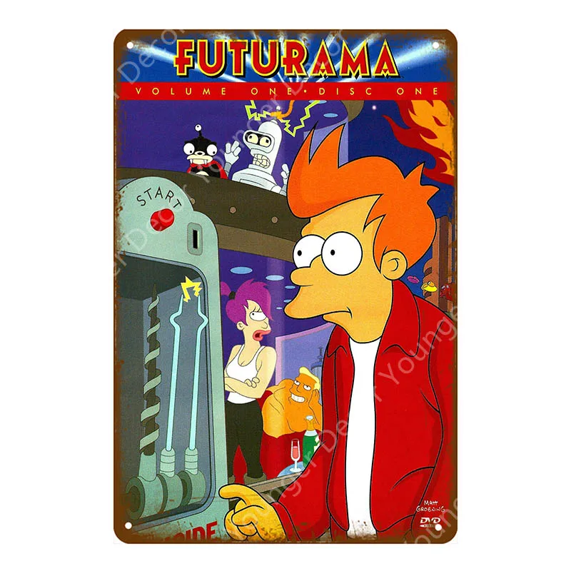 Futurama Comics винтажные металлические знаки, плакат, настенная наклейка, декоративная тарелка для комнаты, мультяшная табличка, домашний декор, настенная живопись - Цвет: YD6301E