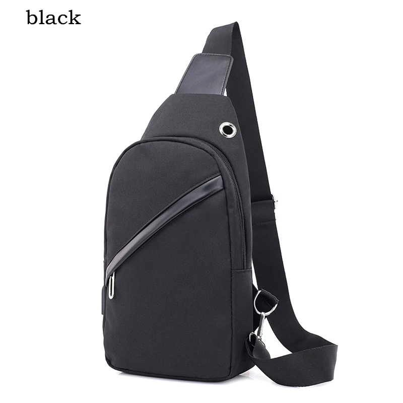 Новая мужская сумка через плечо usb зарядка сумки через плечо мужские нагрудные сумки с отверстием для наушников Противоугонная Сумка-тоут для путешествий для подростков - Цвет: black
