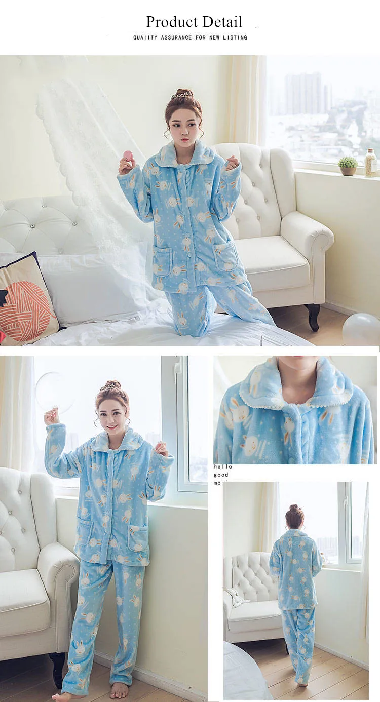 2019 Модные осенние зимние женские пижамные комплекты толстые фланелевые пижамы домашний теплый коралловый костюм животные пижамы Домашняя