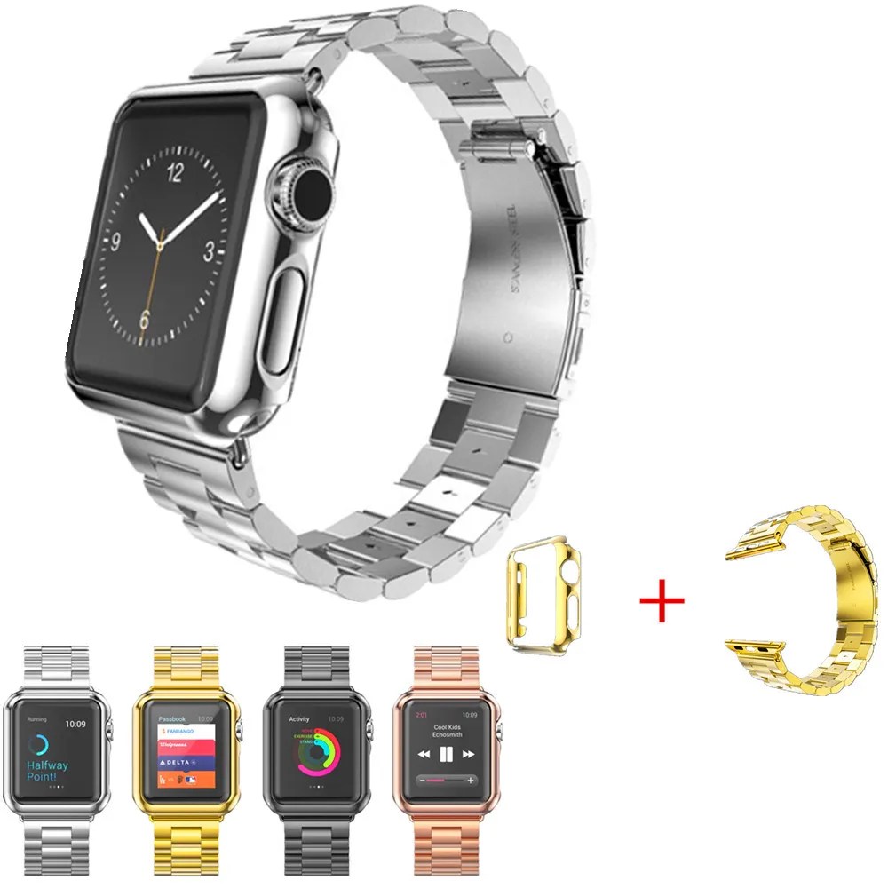 New 316L Stainless Steel Strap bands Classic Buckle Watchbands for Apple Watch with Protective Case