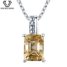 DOUBLE-R 0.01ct Природный Ювелирные Изделия С Бриллиантами 1.65ct Настоящее Цитрин Ожерелья Подвески Женщины 925 Серебра С Цепи Классический Женщины Подарок