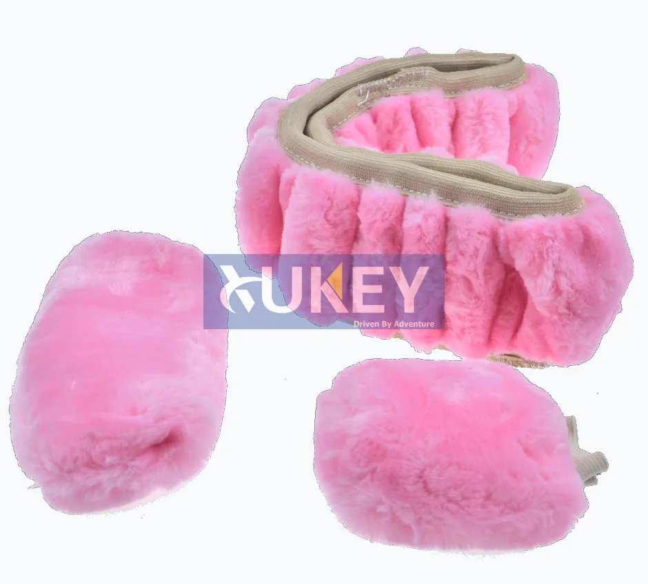 XUKEY 3 шт. искусственная овечья шерсть мех Авто Руль крышка ручной рукоять ручного тормоза крышка ручка переключения передач перчатки пушистые зимние - Название цвета: pink