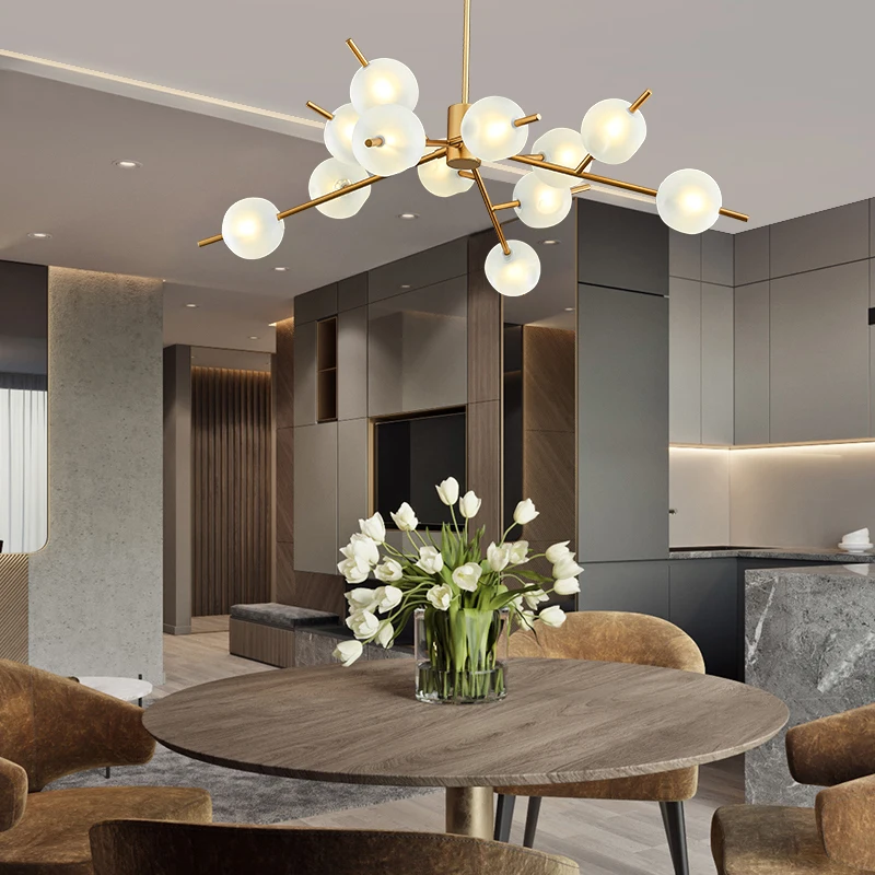 

Designer Molecular LED Chandelier Lights Glass Creative Personality for Living Room Bedroom Restaurant Magic Bean Lamp