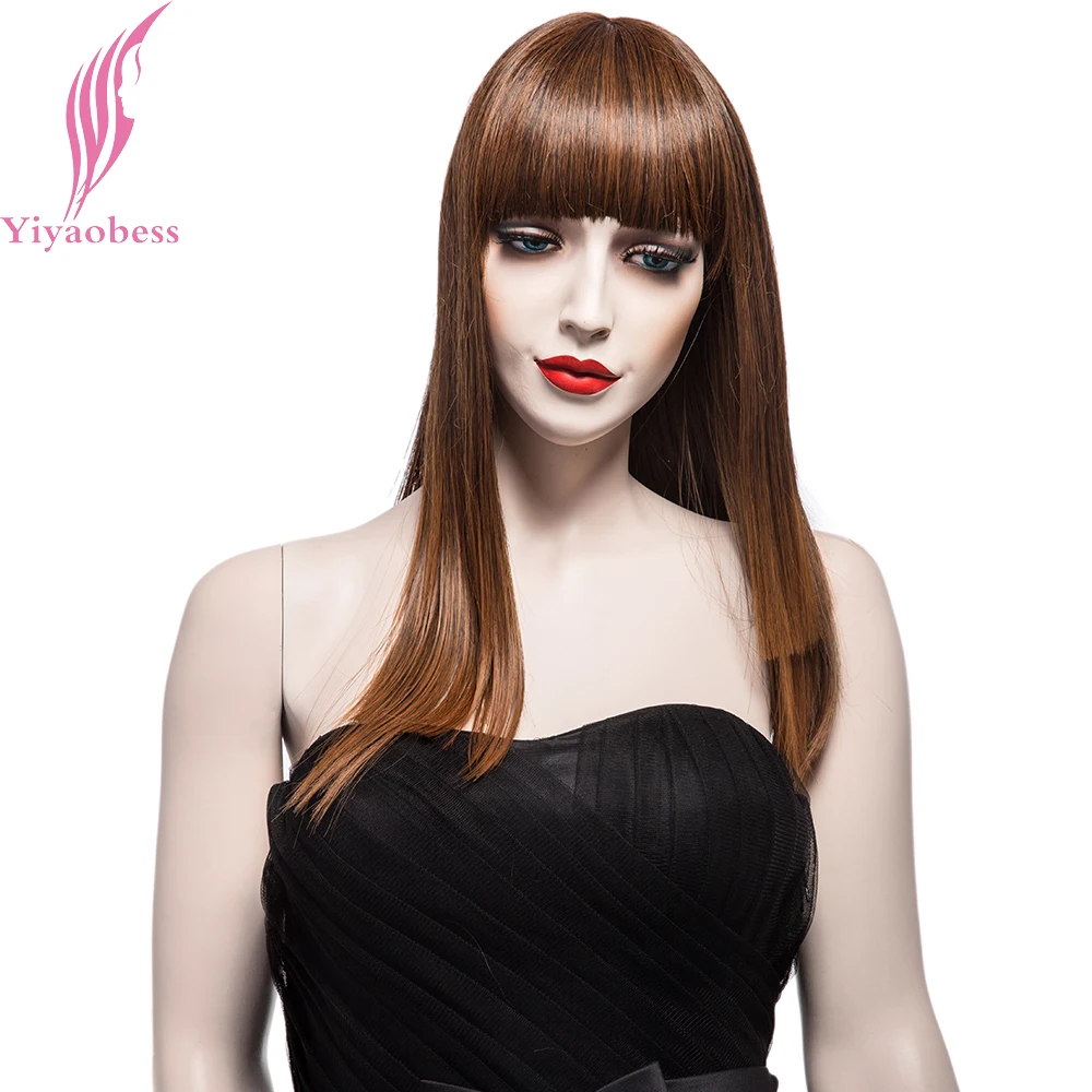 Buy Yiyaobess 24inch Brown Long Layered Bang Wig