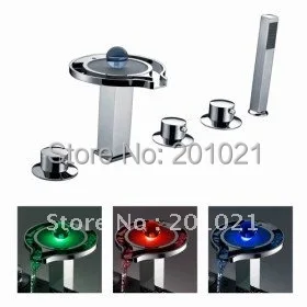 Color Changing LED bathtub faucet & Tub Faucet with Hand Shower (Chrome Finish)