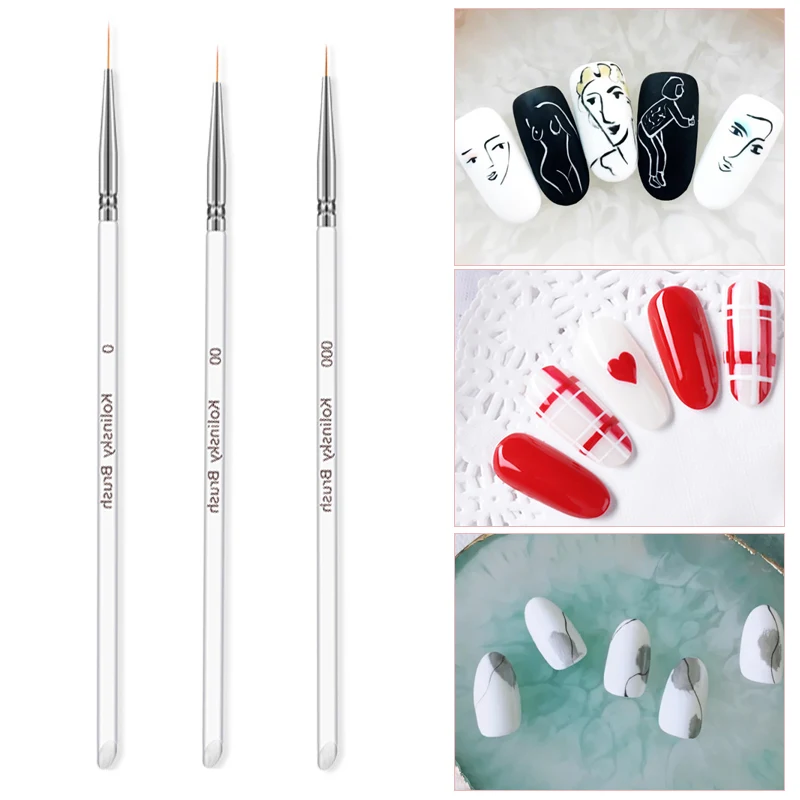 3Pcs/Set Crystal Fine Liner Brush Nail Art Striping Brushes Thin Line Nail Brush Detail Painting Pen Gel Nail Painting Tools 2