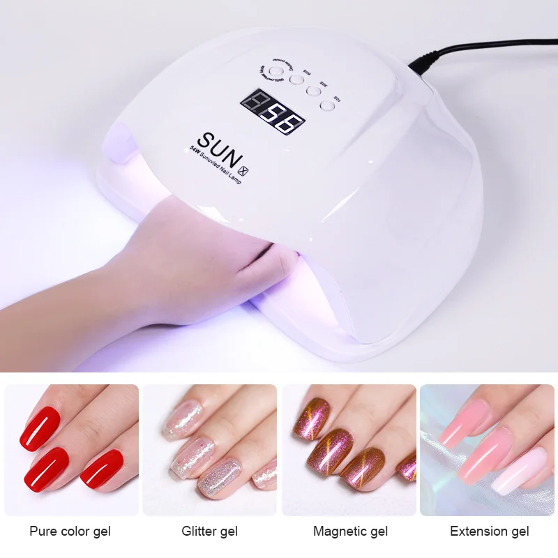 

54W UV LED Curing Lamp Dryer with LCD Display Sensor Timer for UV Gel Based Polish Nail Art Accessories