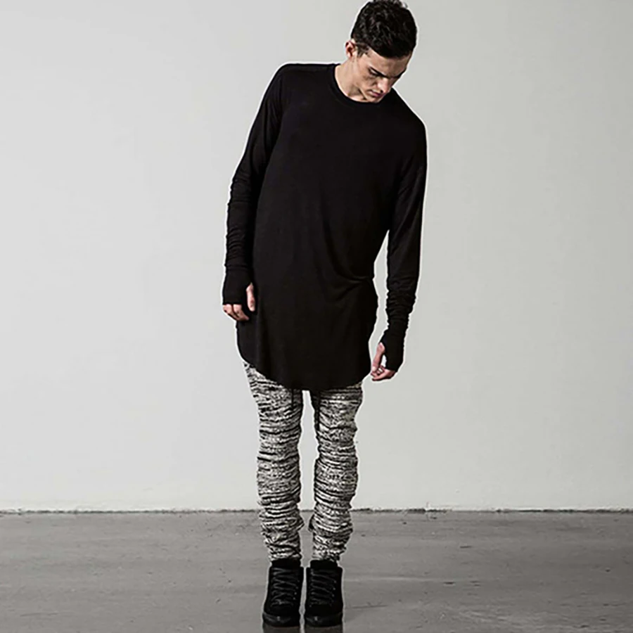 curved hem t shirt long sleeve