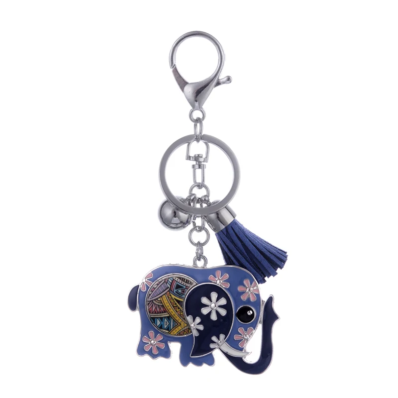 

High Quality drop oil Alloy Keychain Chaveiro Drop oil Glaze cute blue elephant KeyChain women stainless Key Ring