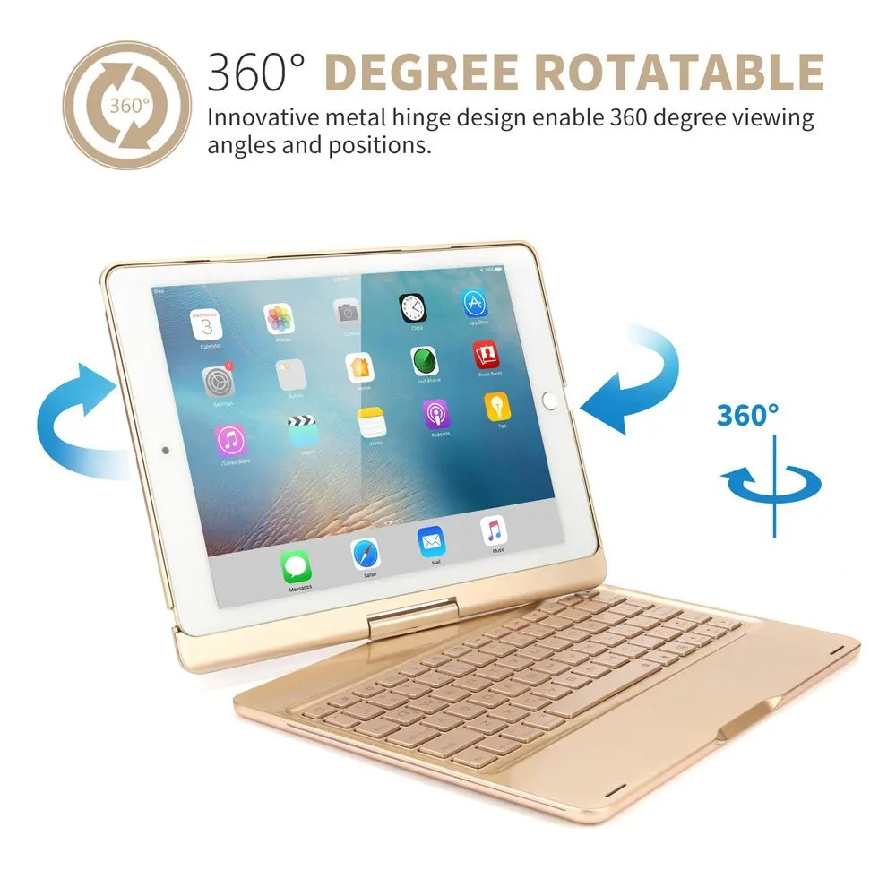 Keyboard Case For 10.5 iPad Pro,New 360 Rotation Backlit Wireless