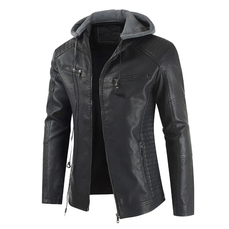 En Et À Capuche De Veste Cuir Coupe Automne Solide or bourgogne Manteau Moto Capuchon vent Hommes Amovible Décontracté Noir Hiver Chaud Couleur Nouveaux vYbgmIf67y
