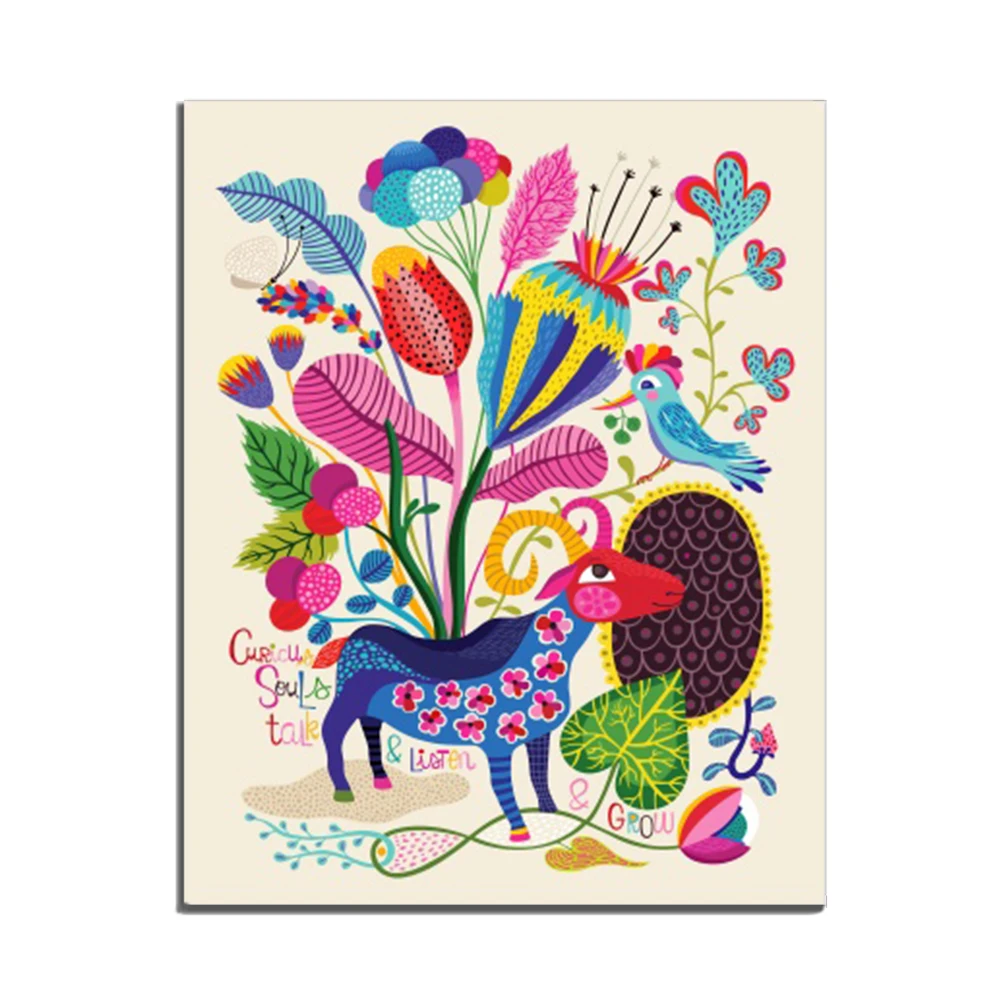 

Laeacco Colorful Lovely Animals Decoration Canvas Oil Painting Pictures For Bedroom Kids Room Home Decor Artwork Wall No Frame