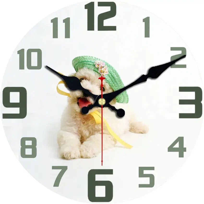 Абстрактные настенные часы с римскими цифрами, деревянные настенные часы из картона для дома, кухни, офиса, бесшумные настенные часы - Цвет: Dog Wall Clock 16