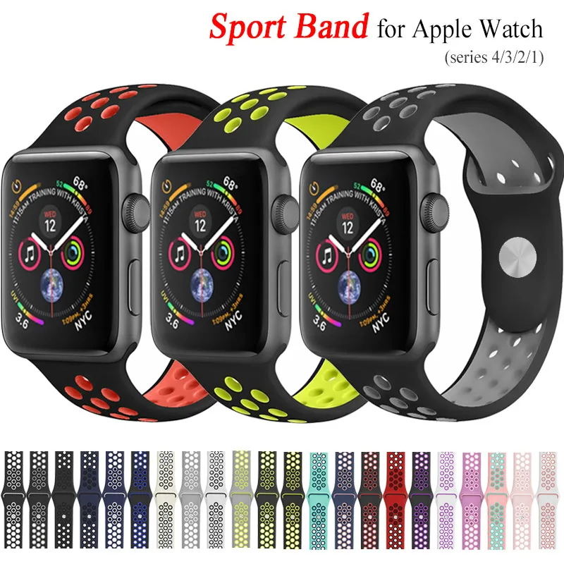 Новинка дышащий силиконовый спортивный ремешок для Apple Watch 4 3 2 1 42 мм 38 резиновый